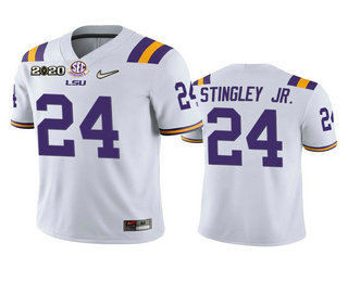 Men's LSU Tigers #24 Derek Stingley Jr. White 2020 National Championship Game Jersey