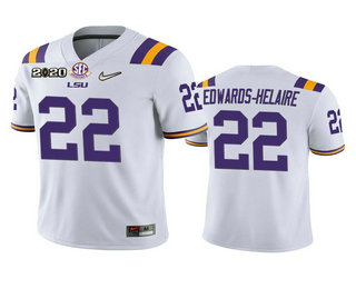 Men's LSU Tigers #22 Clyde Edwards-Helaire White 2020 National Championship Game Jersey