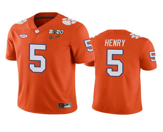 Men's Clemson Tigers #5 K.J. Henry Orange 2020 National Championship Game Jersey