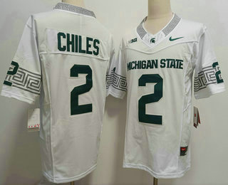 Men's Michigan State Spartans #2 Aidan Chiles White FUSE College Football Jersey