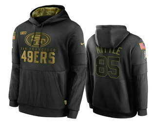 Men's San Francisco 49ers #85 George Kittle Black 2020 Salute To Service Sideline Performance Pullover Hoodie