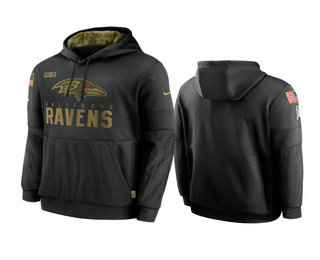 Men's Baltimore Ravens Black 2020 Salute to Service Sideline Performance Pullover Hoodie