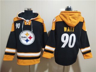 Men's Pittsburgh Steelers #90 T.J. Watt Black Ageless Must-Have Lace-Up Pullover Hoodie