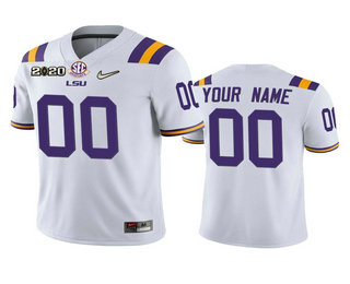 Men's LSU Tigers Custom White 2020 National Championship Game Jersey