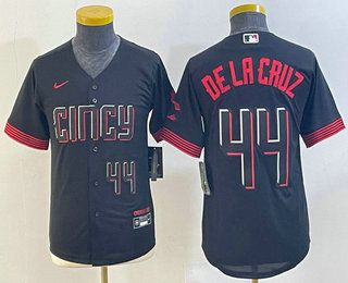 Youth Cincinnati Reds #44 Elly De La Cruz Number Black 2023 City Connect Cool Base Stitched Jersey