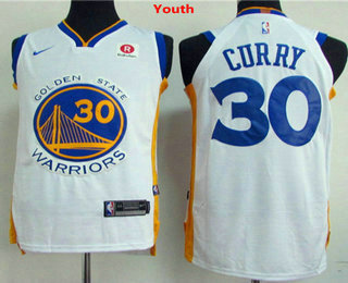 Youth Golden State Warriors #30 Stephen Curry White 2017-2018 Nike Swingman Rakuten Stitched NBA Jersey