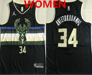 Women's Milwaukee Bucks #34 Giannis Antetokounmpo Black 2021 Brand Jordan AU Stitched Jersey