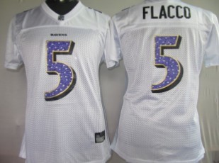 Baltimore Ravens #5 Flacco White Womens Sweetheart Jersey