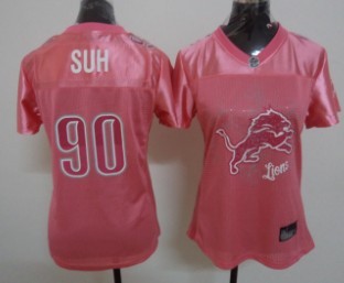 Detroit Lions #90 Ndamukong Suh Pink Fem Fan Womens Jersey